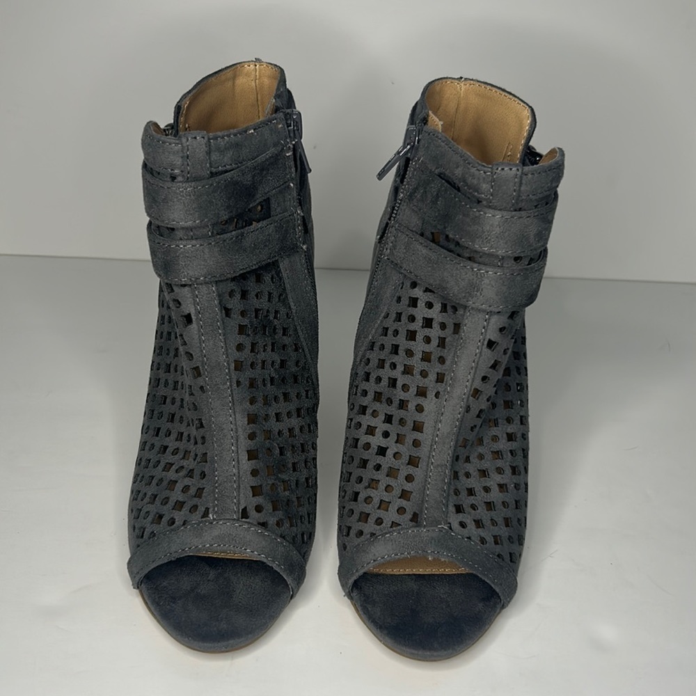 JUSTFAB Edita Faux Suede Gladiator Bootie Cutouts Double Buckle Block Heel 6.5